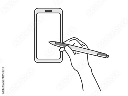 スマートフォンで絵を描くイラスト