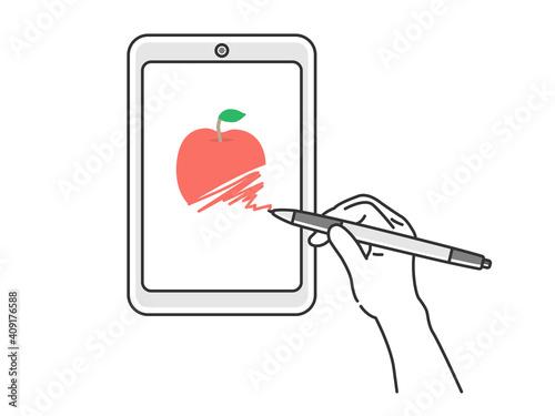 タブレットPCで絵を描くイラスト