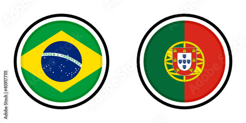 round icon with brazil vs portugal flags	