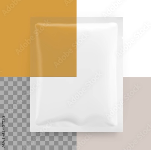 Blank sachet packaging for food, cosmetic and hygien. Vector illustration on different background. Ready for your design. EPS10.