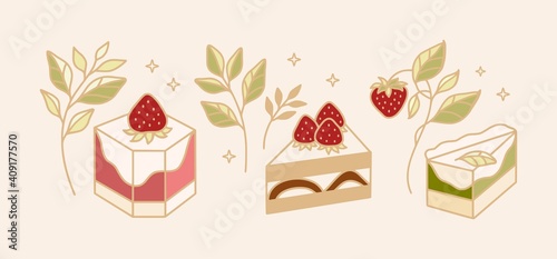 Set of colorful pastry, cake, and bakery elements for clipart or logo template