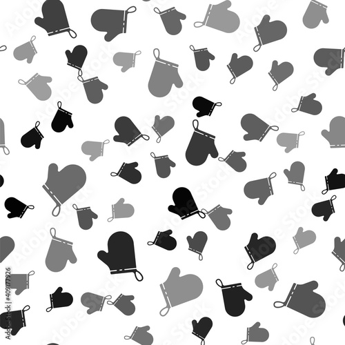 Black Oven glove icon isolated seamless pattern on white background. Kitchen potholder sign. Cooking glove. Vector Illustration.
