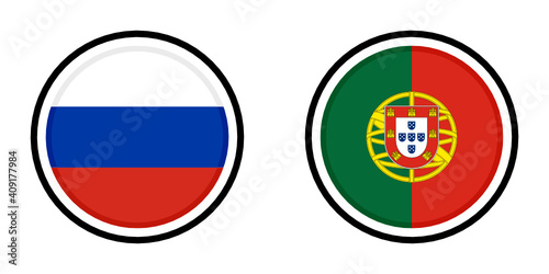 round icon with russia and portugal flags	