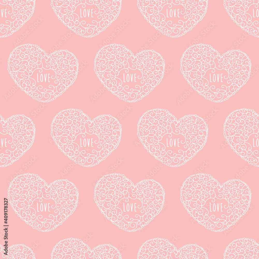 Romantic seamless pattern with vintage hearts for textile, wallpaper, covers, print, wrap, surface, scrapbooking. Background for Valentine's Day, birthday, wedding invitation. Vector.