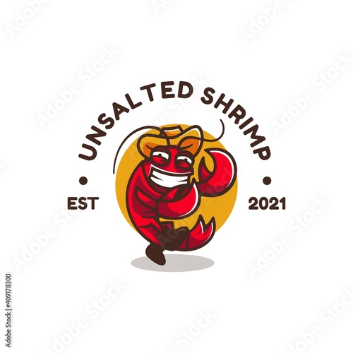 Vector Logo Illustration Shrimp Simple Mascot Style.