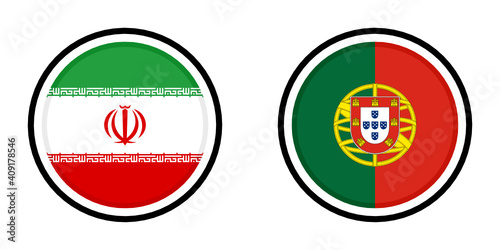 round icon with iran and portugal flags	