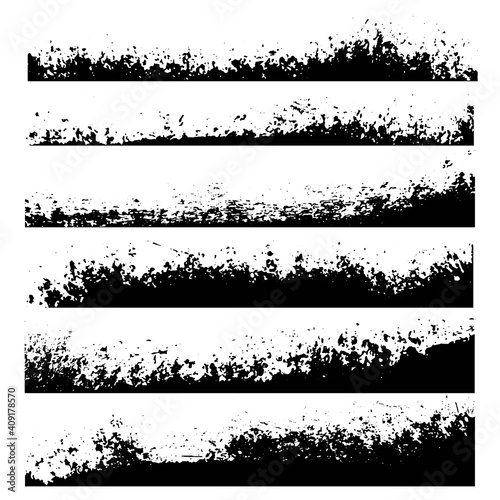 Vector set of grunge element frame edges. Black ink borders for graphic design.