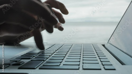 Female hands opening and closing laptop after work. Freelance outdoor work concept