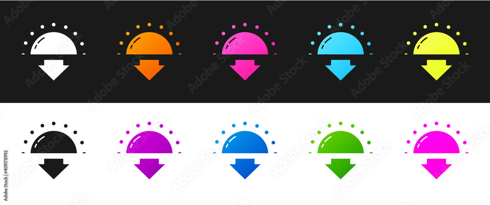 Set Sunset icon isolated on black and white background. Vector. Set Sunset icon isolated on black and white background. Vector.