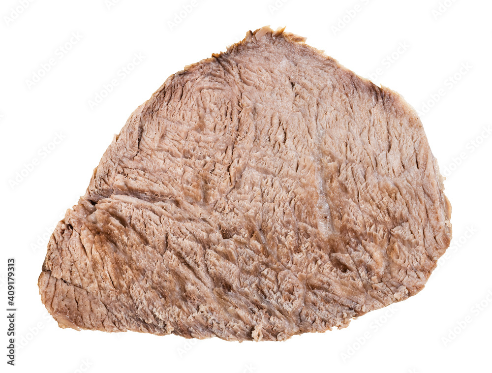 piece of boiled beef isolated on white background piece of boiled beef isolated on white background
