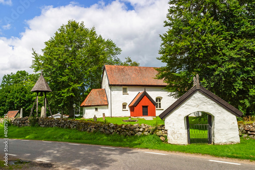 Country church by a road in Sweden
