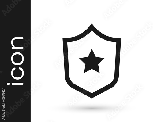 Black Police badge icon isolated on white background. Sheriff badge sign. Shield with star symbol. Vector.