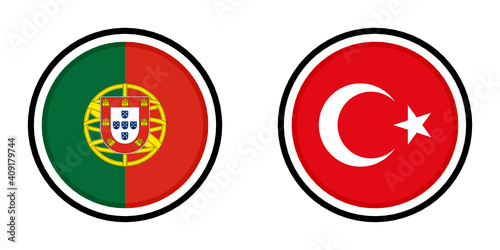 round icon with portugal and turkey  flags	
