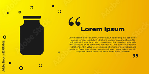 Black Glass jar with screw-cap icon isolated on yellow background. Vector.