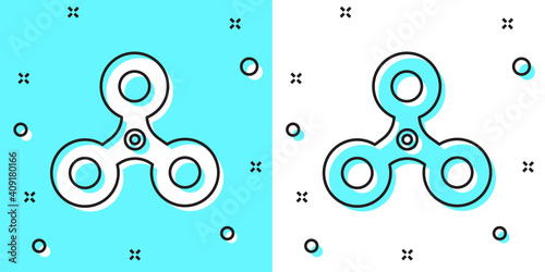 Black line Fidget spinner icon isolated on green and white background. Stress relieving toy. Trendy hand spinner. Random dynamic shapes. Vector.