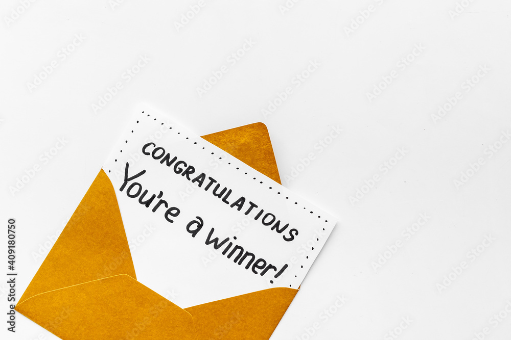 Congratulations award concept -You are a winner card in golden envelope Congratulations award concept -You are a winner card in golden envelope