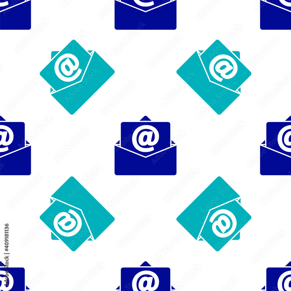 Blue Mail and e-mail icon isolated seamless pattern on white background. Envelope symbol e-mail. Email message sign. Vector. Blue Mail and e-mail icon isolated seamless pattern on white background. Envelope symbol e-mail. Email message sign. Vector.