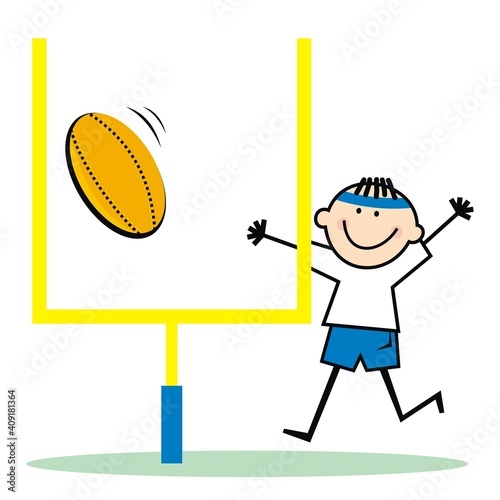American football, the ball falls into the goal, vector humorous illustration