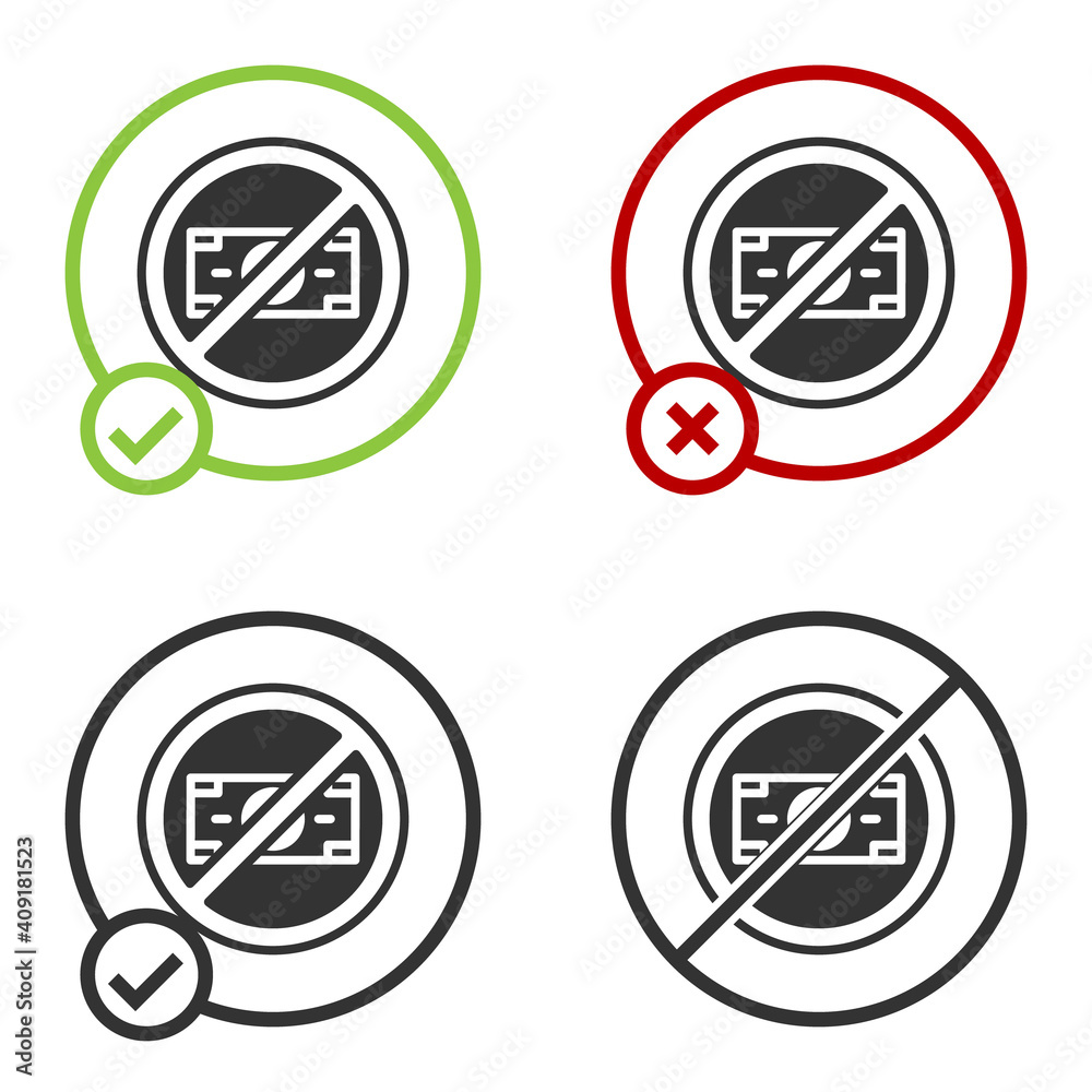 Black No money icon isolated on white background. Prohibition of money. Circle button. Vector. Black No money icon isolated on white background. Prohibition of money. Circle button. Vector.