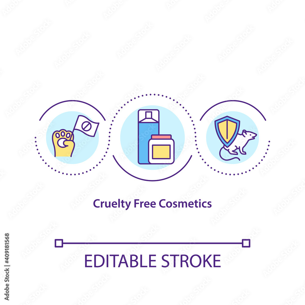 Cruelty free cosmetics concept icon. Stop animal abuse idea thin line illustration. Eco friendly. Vector isolated outline RGB color drawing. Not tested on animals products. Editable stroke