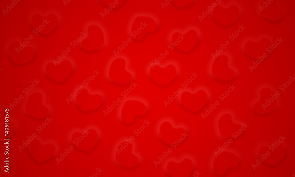 Soft convex hearts pattern on red background. Red hearts illustration in neomorphism style for Saint Valentine event background.