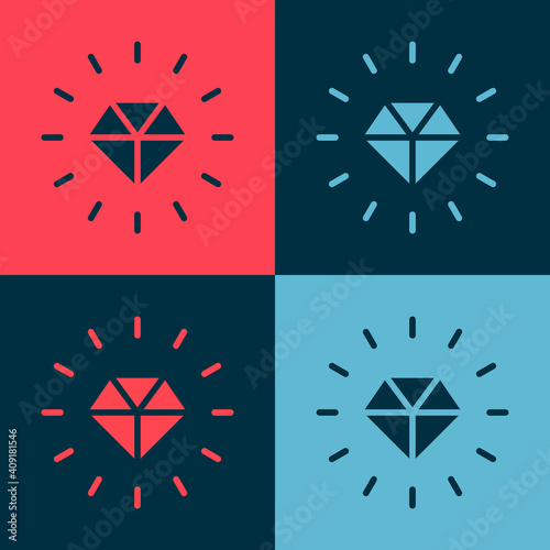 Pop art Diamond icon isolated on color background. Jewelry symbol. Gem stone. Vector.