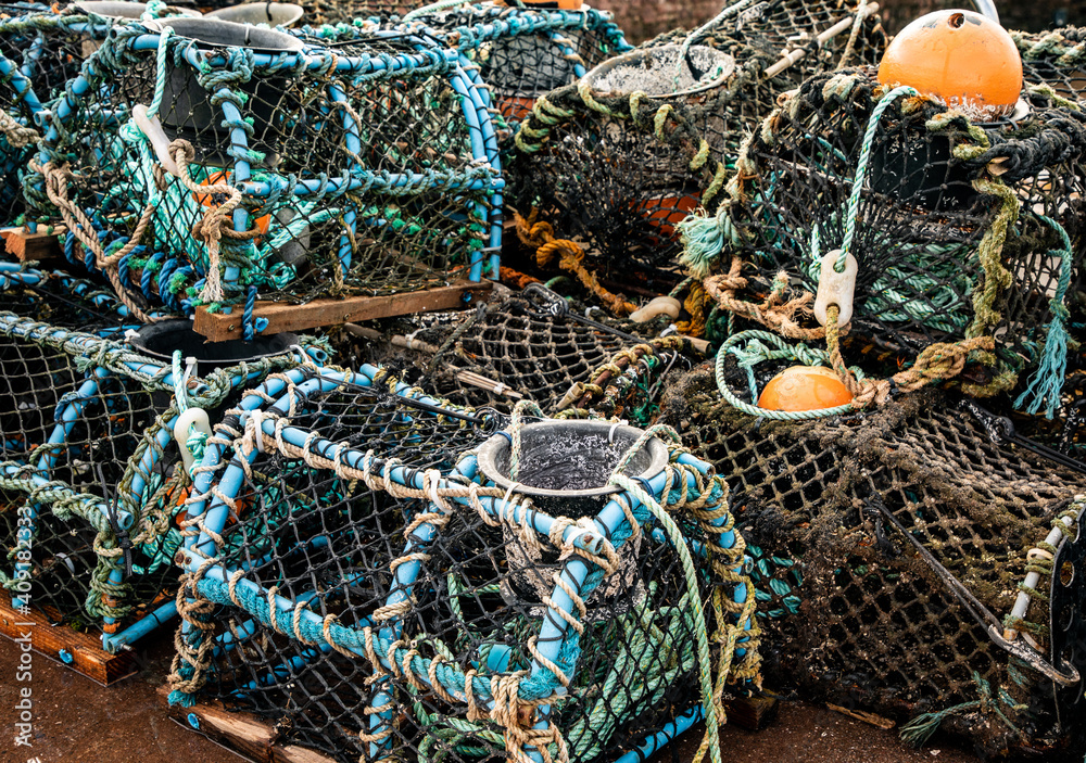 Fishermen Lobster Pots Drying At Shaldon, Devon Fishermen Lobster Pots Drying At Shaldon, Devon
