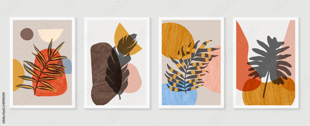 Botanical wall art vector background set. Foliage line art drawing with watercolor. Abstract Plant Art design for wall framed prints, canvas prints, poster, home decor, cover, wallpaper. Botanical wall art vector background set. Foliage line art drawing with watercolor. Abstract Plant Art design for wall framed prints, canvas prints, poster, home decor, cover, wallpaper.