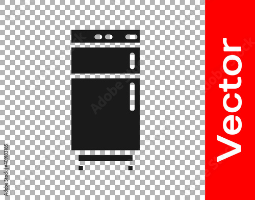 Black Refrigerator icon isolated on transparent background. Fridge freezer refrigerator. Household tech and appliances. Vector.