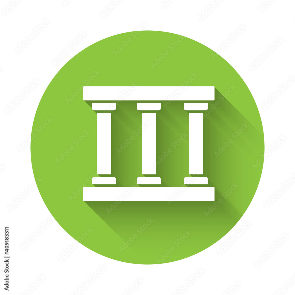 White Prison window icon isolated with long shadow. Green circle button. Vector. White Prison window icon isolated with long shadow. Green circle button. Vector.