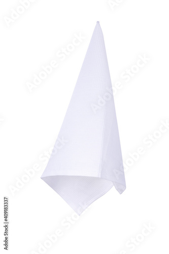 White kitchen towel  isolated on white background. Cooking and cleaning mock up for design.