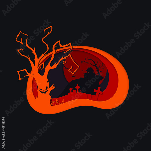 papercraft halloween background with bat