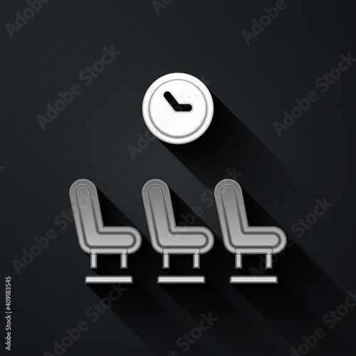 Silver Waiting room icon isolated on black background. Long shadow style. Vector.