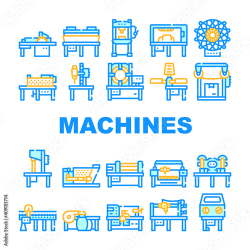 Industrial Machines Collection Icons Set Vector Flat