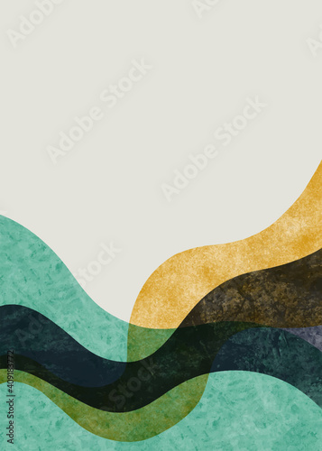 Abstracte hedendaagse esthetische achtergrond met berglandschap. Boho wanddecoratie. Minimalistisch ontwerp. vector achtergrond illustratie.