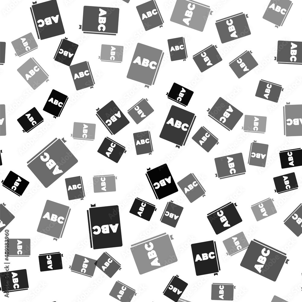 Black ABC book icon isolated seamless pattern on white background. Dictionary book sign. Alphabet book icon. Vector. Black ABC book icon isolated seamless pattern on white background. Dictionary book sign. Alphabet book icon. Vector.