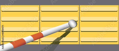 Tactile tiles and walking stick of a blind disabled person, flat vector stock illustration with braille as street navigation lines for safety