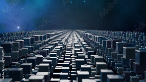 Blockchain Concept Background. Connected Blocks of the Global Decentralized Data Network. Abstract 3D Rendering