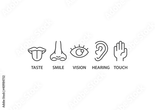 Set of human sense, (tongue, nose, eye, ear, hand). Vector icon template