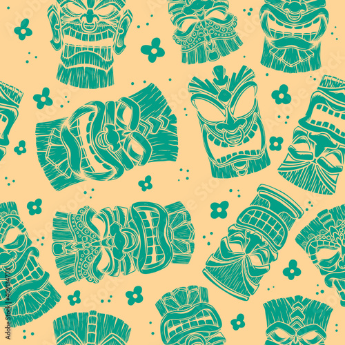 Seamless pattern with tiki idols. Design element for poster, card, banner, sign. Vector illustration