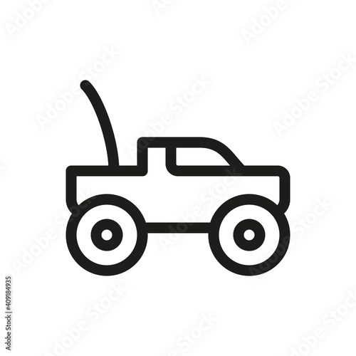 RC car isolated icon, off road monster truck toy linear icon, remote control car outline vector icon with editable stroke