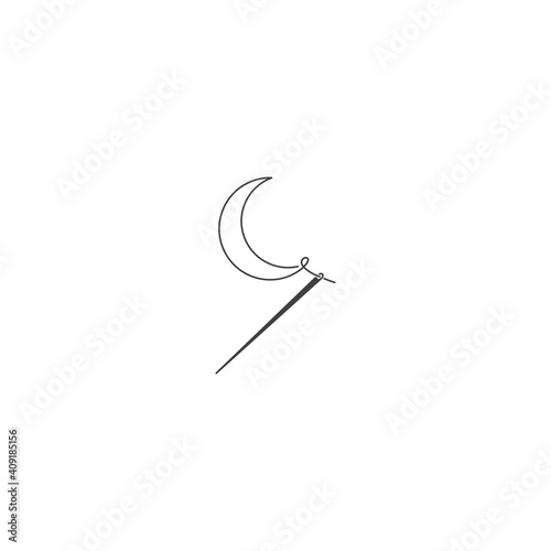 Print`Elegant knitting dream, crescent moon and needle. Vector logo icon template