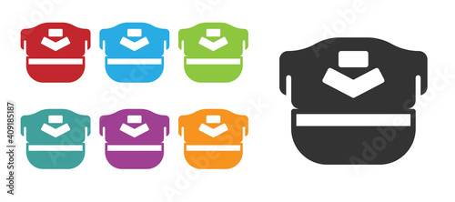 Black Pilot hat icon isolated on white background. Set icons colorful. Vector.