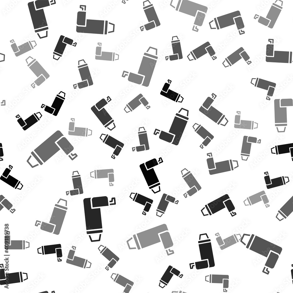 Black Thermos container icon isolated seamless pattern on white background. Thermo flask icon. Camping and hiking equipment. Vector. Black Thermos container icon isolated seamless pattern on white background. Thermo flask icon. Camping and hiking equipment. Vector.
