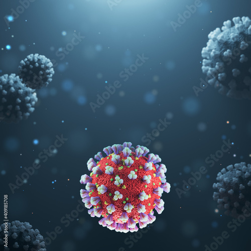 3d rendering coronavirus cell or covid-19. Microscopic view of virus.