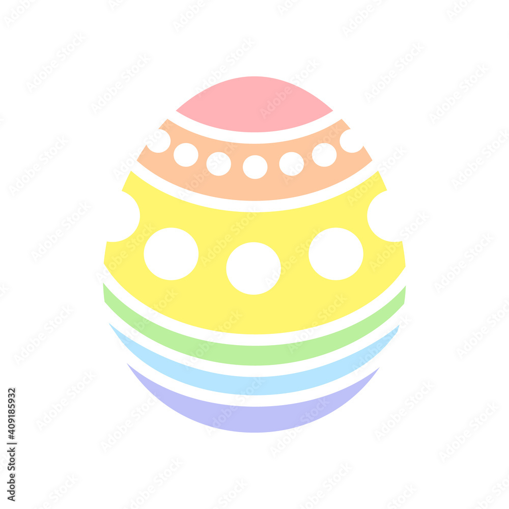 Rainbow easter egg with white stripes and dots. Flat Easter egg with ornament isolated on white background. Simple vector illustration Rainbow easter egg with white stripes and dots. Flat Easter egg with ornament isolated on white background. Simple vector illustration
