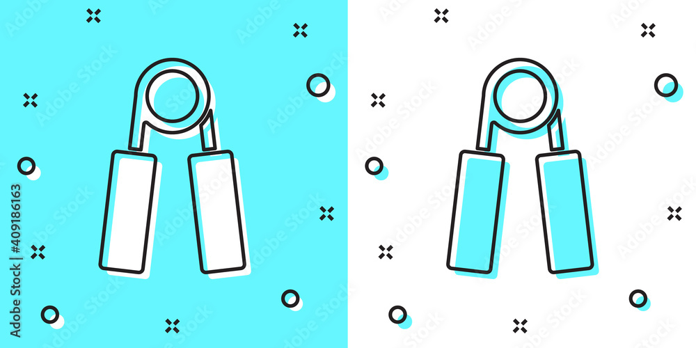 Black line Sport expander icon isolated on green and white background. Sport equipment. Random dynamic shapes. Vector. Black line Sport expander icon isolated on green and white background. Sport equipment. Random dynamic shapes. Vector.