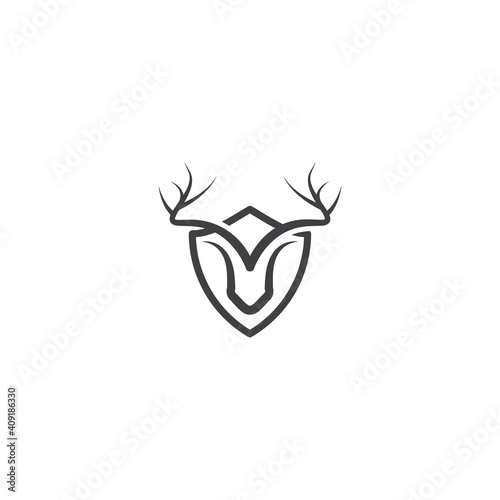 Deer and shield, deer head. Vector logo icon template