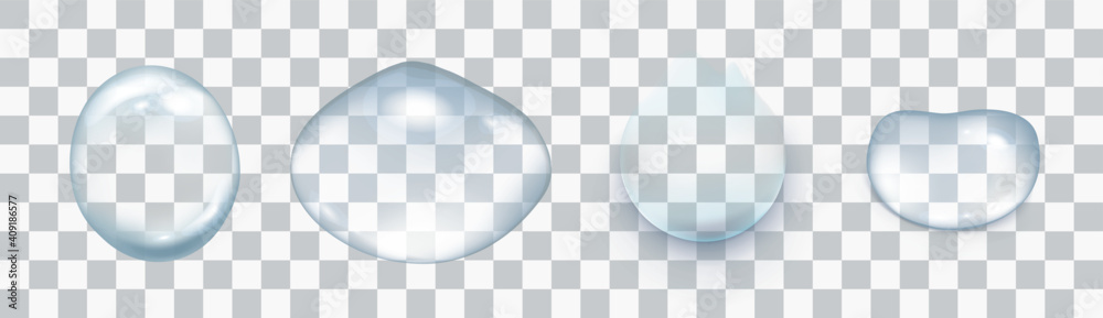 Realistic rain drops on the transparent background.