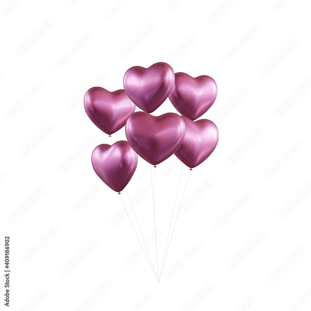 pink  heart balloons isolated on white background
